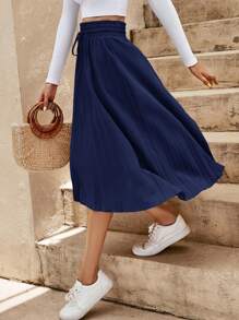 SHEIN Clasi Váy nữ Dây kéo Xếp li màu trơn Giải trí - Màu xanh bụi bặm - Xem 3