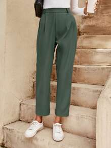 SHEIN Frenchy Quần nữ màu trơn Giải trí - màu xanh lá - Xem 1