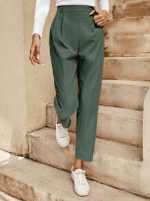 SHEIN Frenchy Quần nữ màu trơn Giải trí - màu xanh lá - Xem 3