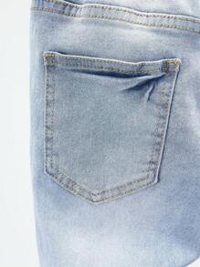 中學生男孩破洞磨邊漂白牛仔褲 - 淺色水洗藍 - 查看 6