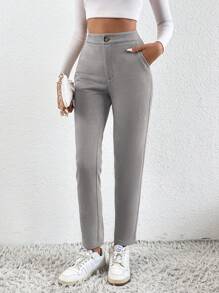 SHEIN Essnce High Waist Slant Pocket Pants - Grey - View 3