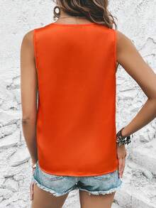 SHEIN Clasi Solid Wrap Detail Sleeveless Blouse - Burnt Orange - View 2