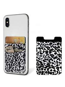 Leopard Print Adhesive Card Holder Bag - Black and White - View 1