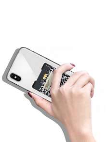 Leopard Print Adhesive Card Holder Bag - Black and White - View 2