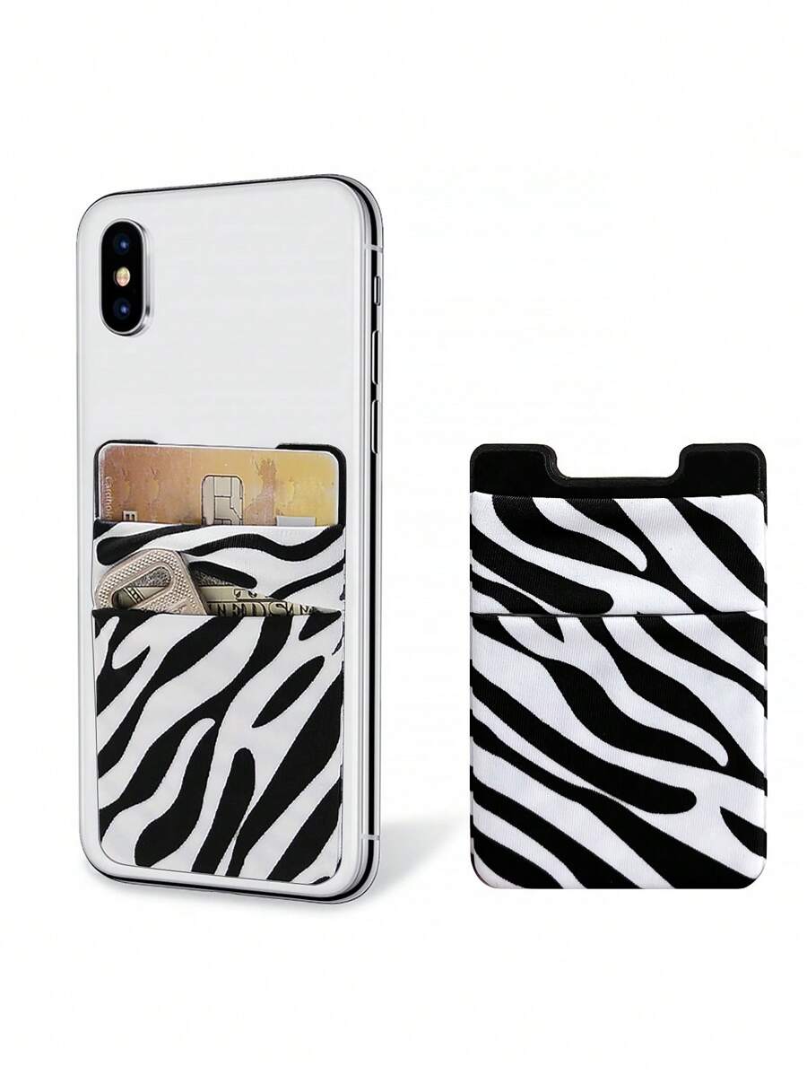 Zebra Striped Adhesive Card Holder Bag - Black and White - View 1