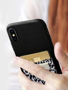 Leopard Print Adhesive Card Holder Bag - Black and White - View 4