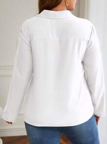 SHEIN Frenchy Áo sơ mi Plus Size Nút màu trơn Giải trí - trắng - Xem 2