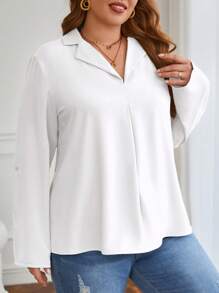 SHEIN Frenchy Áo sơ mi Plus Size Nút màu trơn Giải trí - trắng - Xem 5