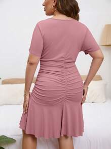 SHEIN Clasi Plus Ruched Ruffle Hem Dress - Dusty Pink - View 2