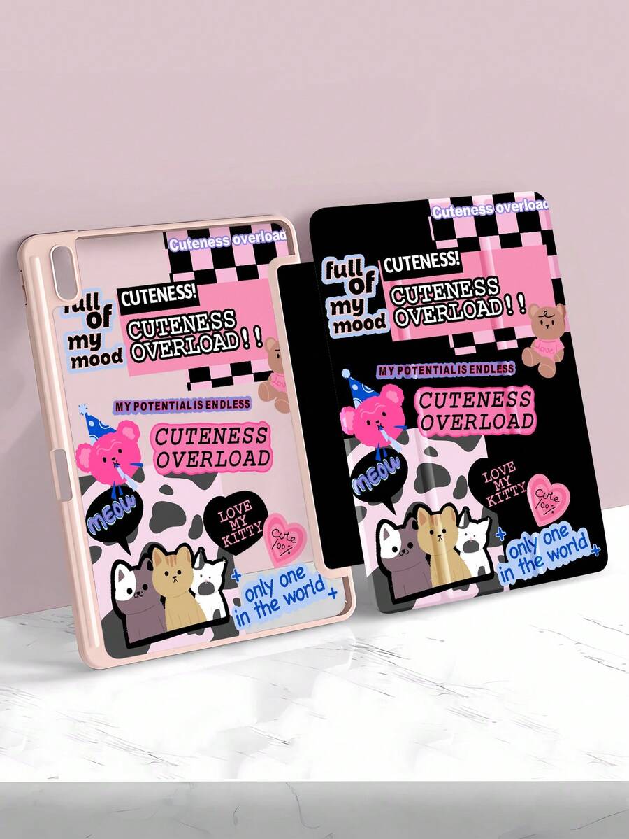 Funda compatible con iPad con letra & con estampado de oso - Multicolor - Ver 1