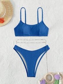 SHEIN Swim Summer Beach Plain Chain Belted Bikini Set