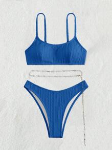 SHEIN Swim Summer Beach Plain Chain Belted Bikini Set