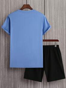 Manfinity Homme 男士字母圖案T恤&腰部抽繩短褲 - 彩色 - 查看 2