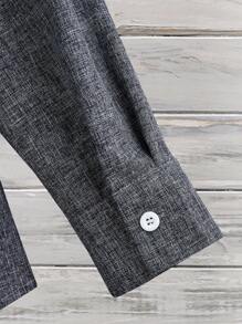 Calvornis Loose Fit Men's Solid Color Plain Urban Button-Up Long Sleeve Shirt, For Husband, Fall, Old Money Style - Dark Grey - View 4