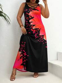 SHEIN VCAY Đầm Plus Size Hội Chữ thập Hoa Hình học Boho - Đỏ - Xem 1