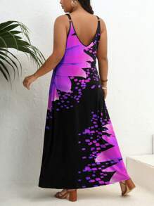 SHEIN VCAY Đầm Plus Size Hội Chữ thập Lộ Lưng Hoa Giải trí - Màu tím - Xem 2