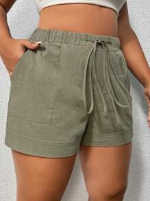 SHEIN EZwear Plus Solid Drawstring Waist Shorts