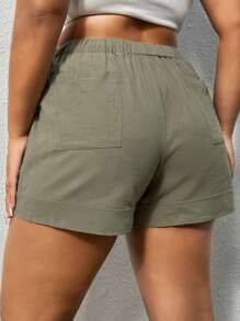 SHEIN EZwear Plus Solid Drawstring Waist Shorts