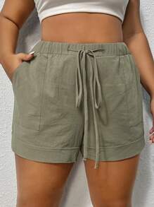 SHEIN EZwear Plus Solid Drawstring Waist Shorts