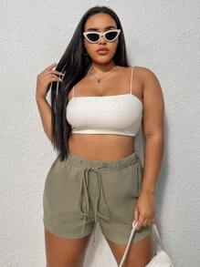 SHEIN EZwear Plus Solid Drawstring Waist Shorts