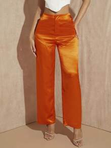 SHEIN BAE Satin Wide Leg Trousers - Orange - View 1