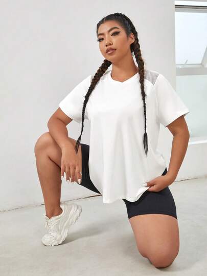 SHEIN Daily&Casual 網拼接純色大碼運動T恤和背心