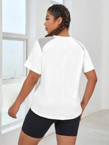 SHEIN Daily&Casual 網拼接純色大碼運動T恤和背心 - 白色 - 查看 2