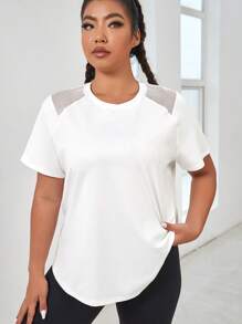 SHEIN Daily&Casual 網拼接純色大碼運動T恤和背心 - 白色 - 查看 4