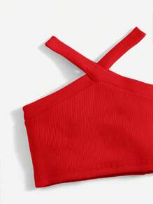 SHEIN Baby Girl Casual Cross Strap Tank Top, Suitable For Beach Vacation In Summer - Red - View 3