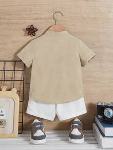 SHEIN 男嬰前紐扣襯衫和短褲不帶T恤 - 卡其色 - 查看 2