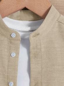 SHEIN 男嬰前紐扣襯衫和短褲不帶T恤 - 卡其色 - 查看 4