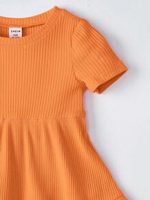 SHEIN Baby Girl Solid Color Ruffled Dress, Comfortable, Cute And Sweet, Suitable For Summer - Orange - View 3