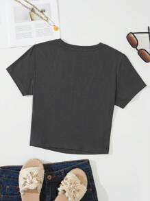 INAWLY T-shirt court unicolore col rond - Gris foncé - Voir 2