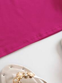 INAWLY 素色圓領短款T恤 - 玫紅色 - 查看 5