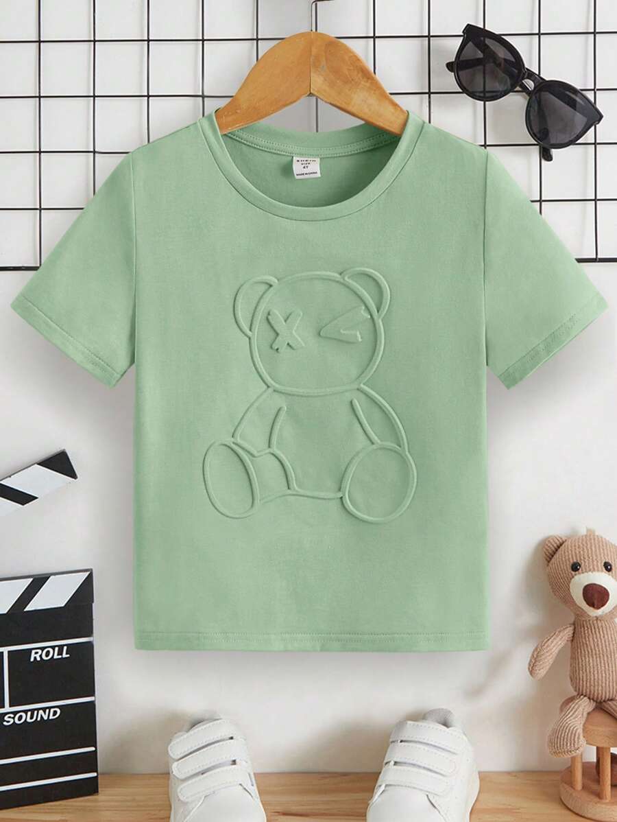 SHEIN 小男童熊壓花T恤 - 薄荷綠 - 查看 1