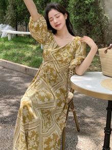 DAZY Đầm Thắt lưng Paisley Họa tiết khăn Boho - Nhiều màu - Xem 2