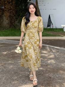 DAZY Đầm Thắt lưng Paisley Họa tiết khăn Boho - Nhiều màu - Xem 3