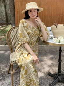DAZY Đầm Thắt lưng Paisley Họa tiết khăn Boho - Nhiều màu - Xem 4