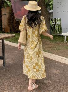 DAZY Đầm Thắt lưng Paisley Họa tiết khăn Boho - Nhiều màu - Xem 5