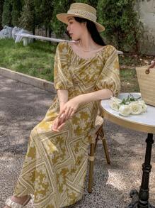 DAZY Đầm Thắt lưng Paisley Họa tiết khăn Boho - Nhiều màu - Xem 7