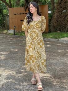 DAZY Đầm Thắt lưng Paisley Họa tiết khăn Boho - Nhiều màu - Xem 9