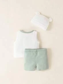 男嬰撞色滾邊口袋貼布背心上衣和短褲 - 彩色 - 查看 2