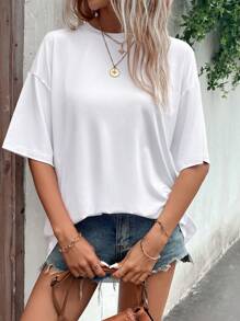 SHEIN LUNE 素色落肩T恤 - 白色 - 查看 6