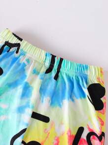 小女童漩渦紮染字母圖案T恤和短褲 - 彩色 - 查看 3