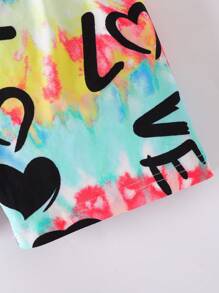小女童漩渦紮染字母圖案T恤和短褲 - 彩色 - 查看 5