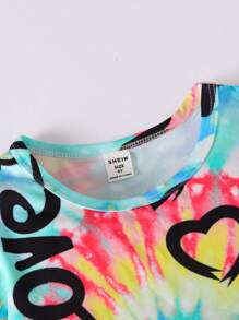 小女童漩渦紮染字母圖案T恤和短褲 - 彩色 - 查看 6