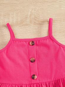 SHEIN Toddler Girls Ruffle Hem Cami Top & Block Striped Belted Shorts - Multicolor - View 4