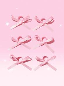 ROMWE Kawaii 6入組女性素色蝴蝶結裝飾髮帶 - 淺粉色 - 查看 1