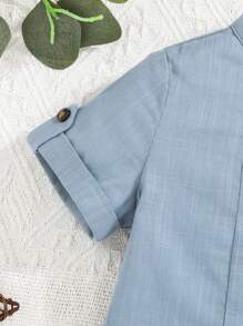 SHEIN Baby Boy Roll Up Sleeve Half Button Placket Shirt - Dusty Blue - View 4