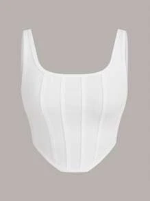 Muchica Women's Solid Color Square Neck Asymmetric Hem Casual Camisole - White - View 1